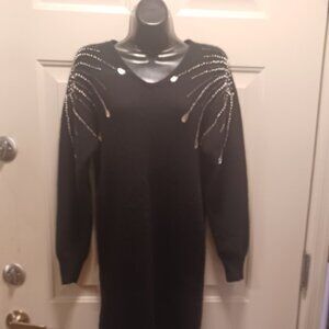 PM Collections Black Sweater Dress  with Embellishments- Size Small
